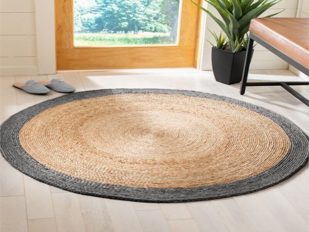 Χαλί Γιούτα Στρογγυλό Βαμβακερό Γκρι Γαρύφαλλο | Γαρύφαλλο - Λευκά Είδη